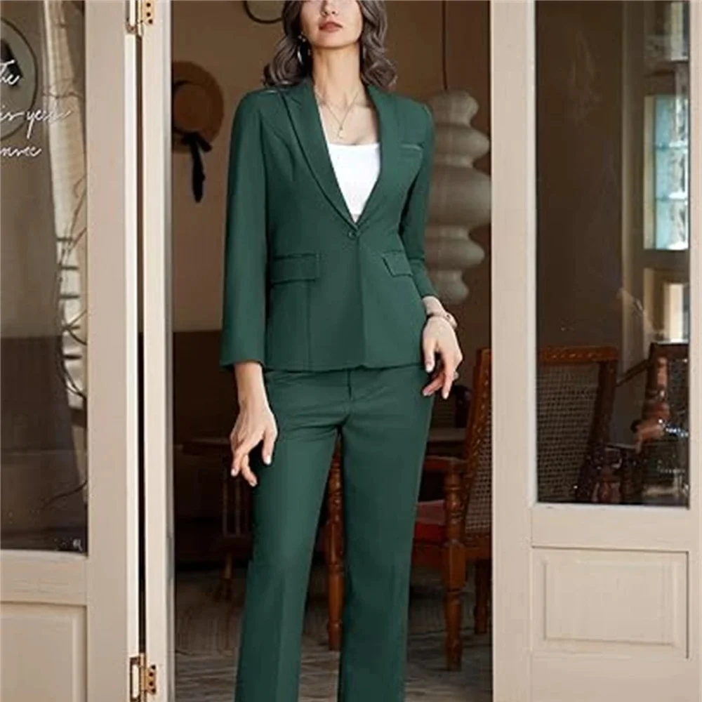 Abito da donna verde di lusso Giacca da 2 pezzi Pantaloni monopetto con risvolto a punta Abbigliamento femminile Adatto da smoking da sposa Set giacca sottile