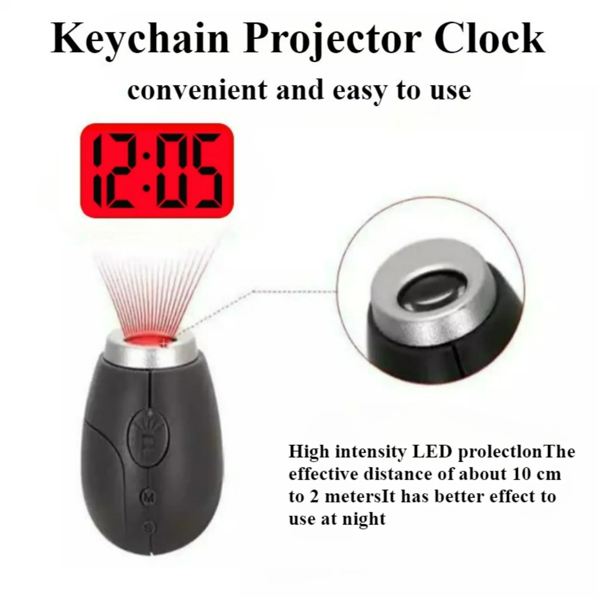 Mini Keychain Projection Clock Portable LED Digital Display Oval Plastic Alarm Clock for Traveling Business Trips