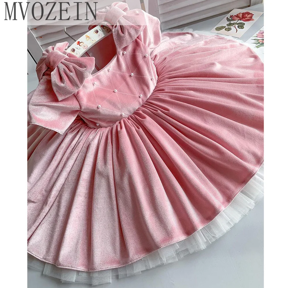 Puffy Bow Girl Pageant Dresses Baptism Dress Back Satin Bow Knot First Communion Dresses Tulle Flower Girl Dresses for party