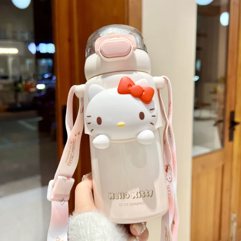 Sanrio Hello Kitty Cute Super Cute Straw Thermos Cup Cartoon Yugui Dog High Value Direct Drinking Water Cup Crossbody Portable