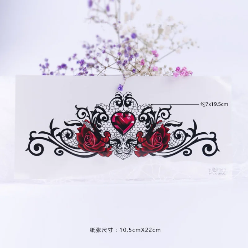 Abdomen Tattoo Sticker Waterproof Wings Lace Rose Flowers Cover Belly Lower Abdomen Scar Stretch Marks Simulation Female