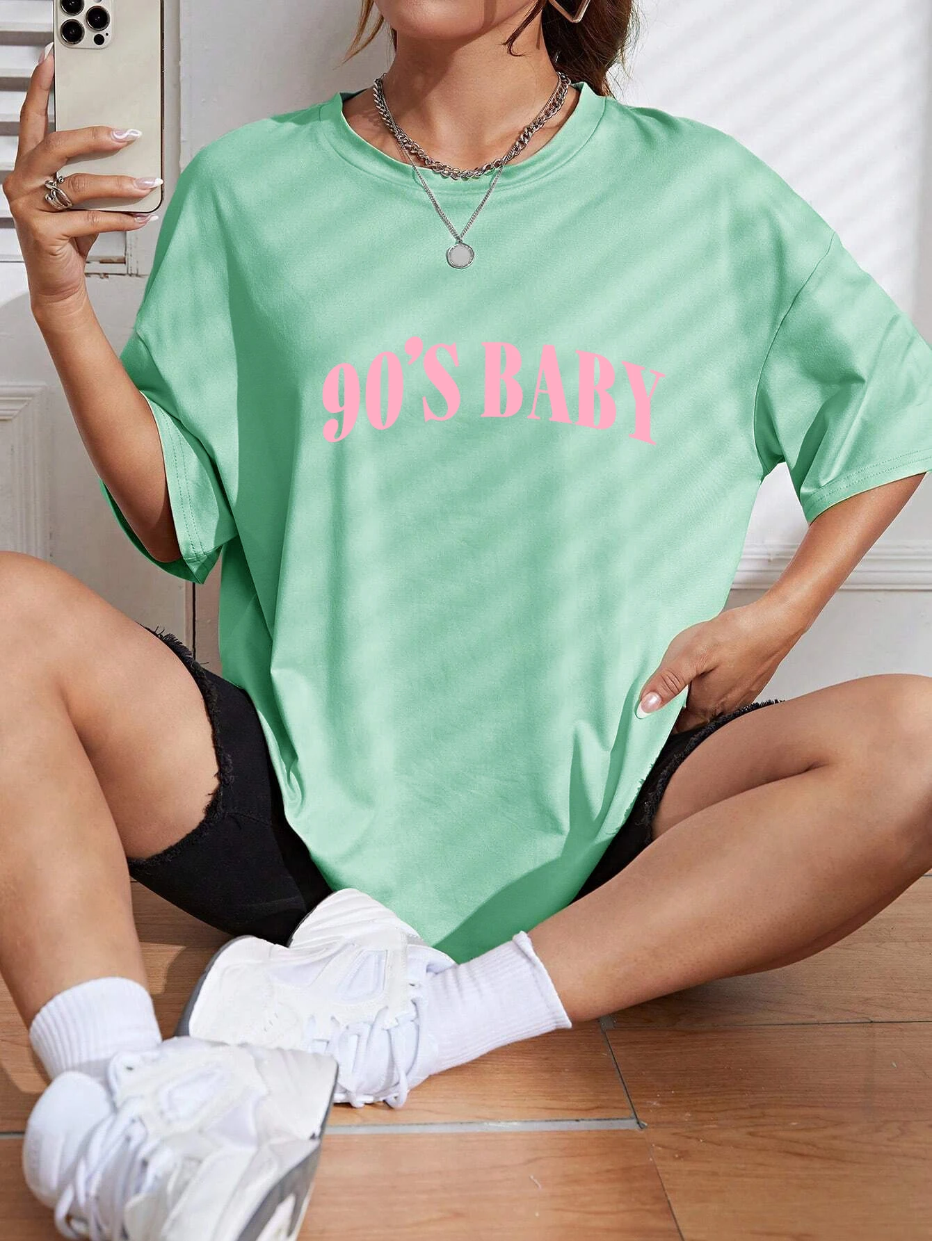 90's Baby Creativity Letter Cotton T-Shirts for Women Funny Oversize Tops Street Hip Hop Clothing All-math Female Short Sleeve