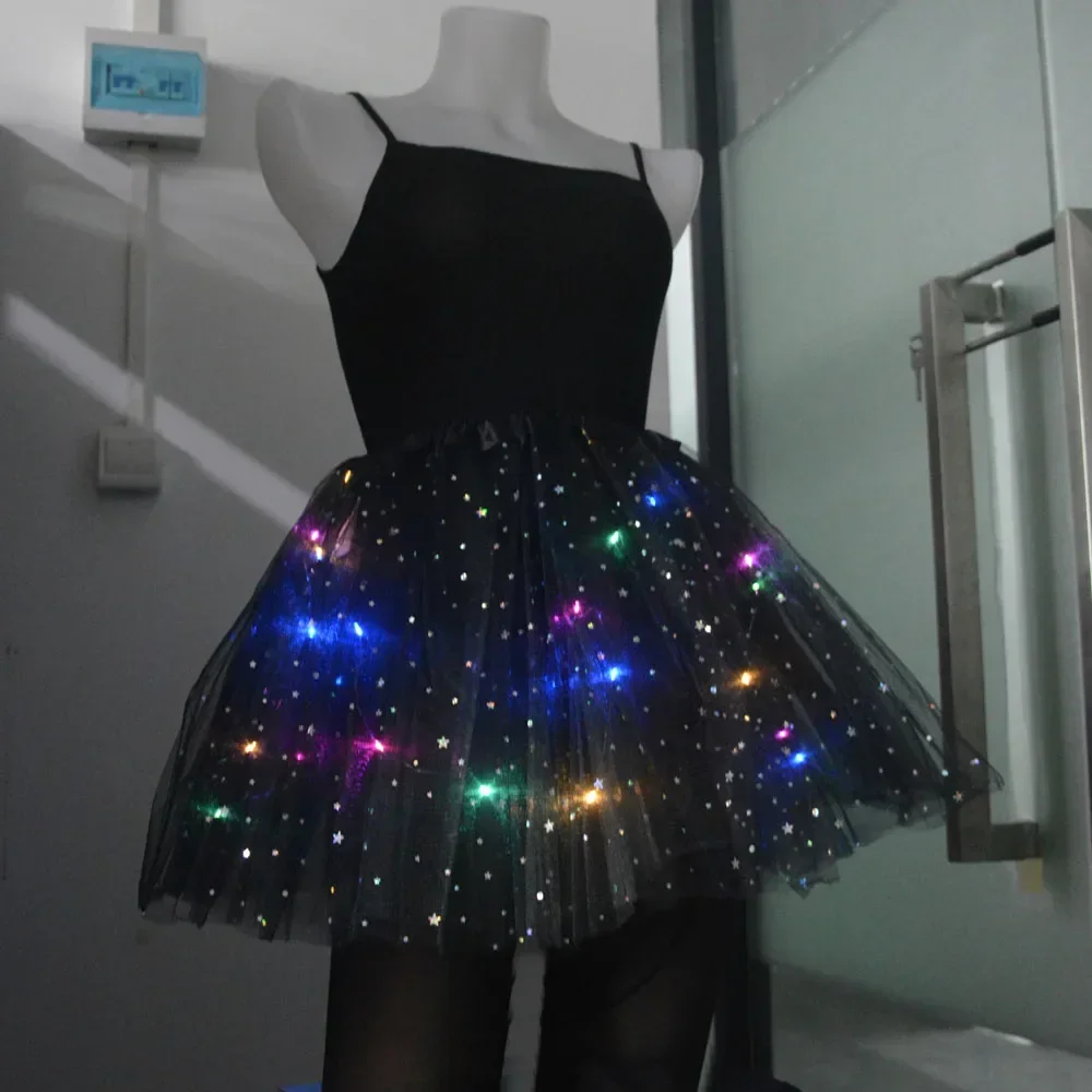 Adult Women LED Skirt Star Butterfly Neon Light Tutu Ballet Tulle Dance Glow Birthday Party  Wedding Festival Christmas