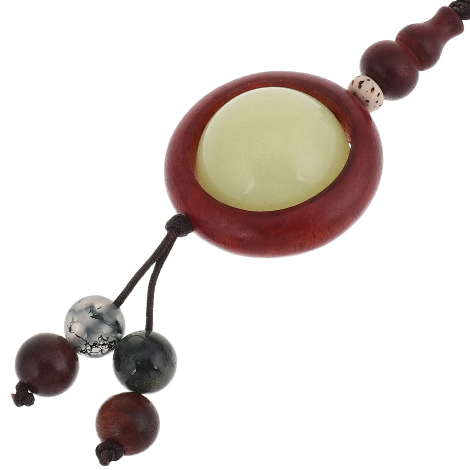 Vintage Sandalwood Phone Lanyard Glow in Dark Luminous Stone Bead Chinese Gourd Pendant Lucky Charm Keychain for Mobile Phone