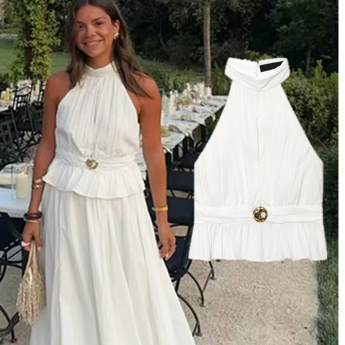 

Jenny&Dave Women's Clothing Minimalist White Shirt Halter Neck Shirt Summer Blouse Women Tank Tops