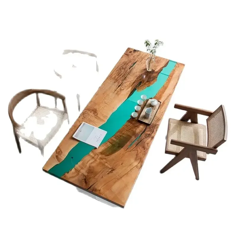 Customized epoxy resin river table sea wave solid wood board log tea board table creative furniture