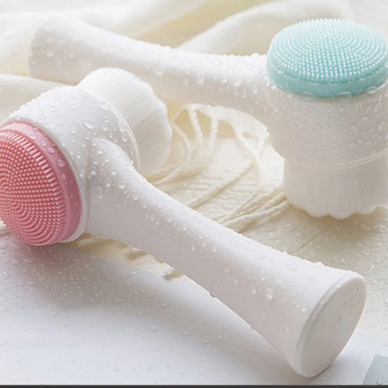 1pc シリコーンフェイシャルクリーニングブラシ 2-in-1 両面除去黒ずみ除去ソフト毛皮マッサージメイクアップピンクブルー 13*5 センチメートル