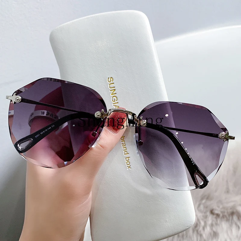 

LXY rimless sunglasses women's UV protection advanced sunglasses trendy girl round face