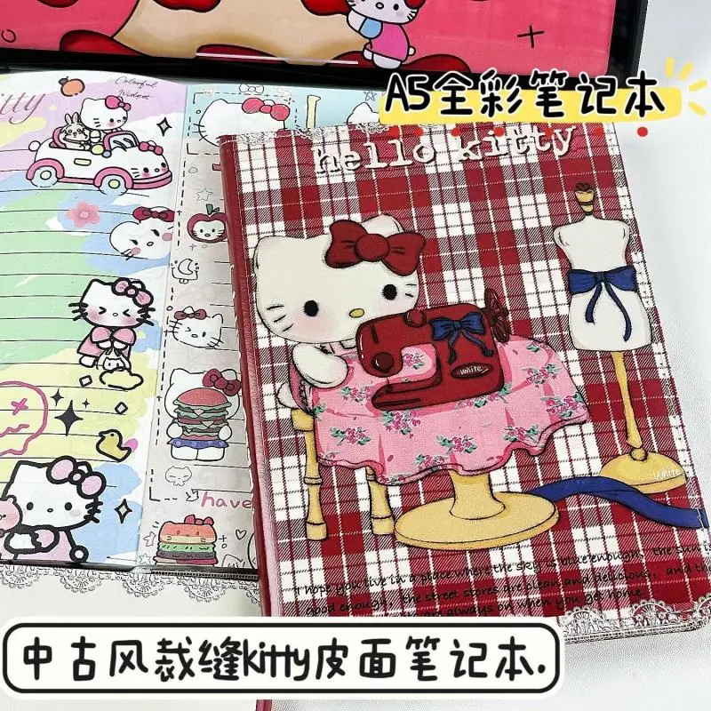 Kawaii Sanrio Anime Peripherals Medieval Style Tailor Hello Kitty Notebook Cartoon A5 Full-Color Painted Inner Pages Hand Ledger