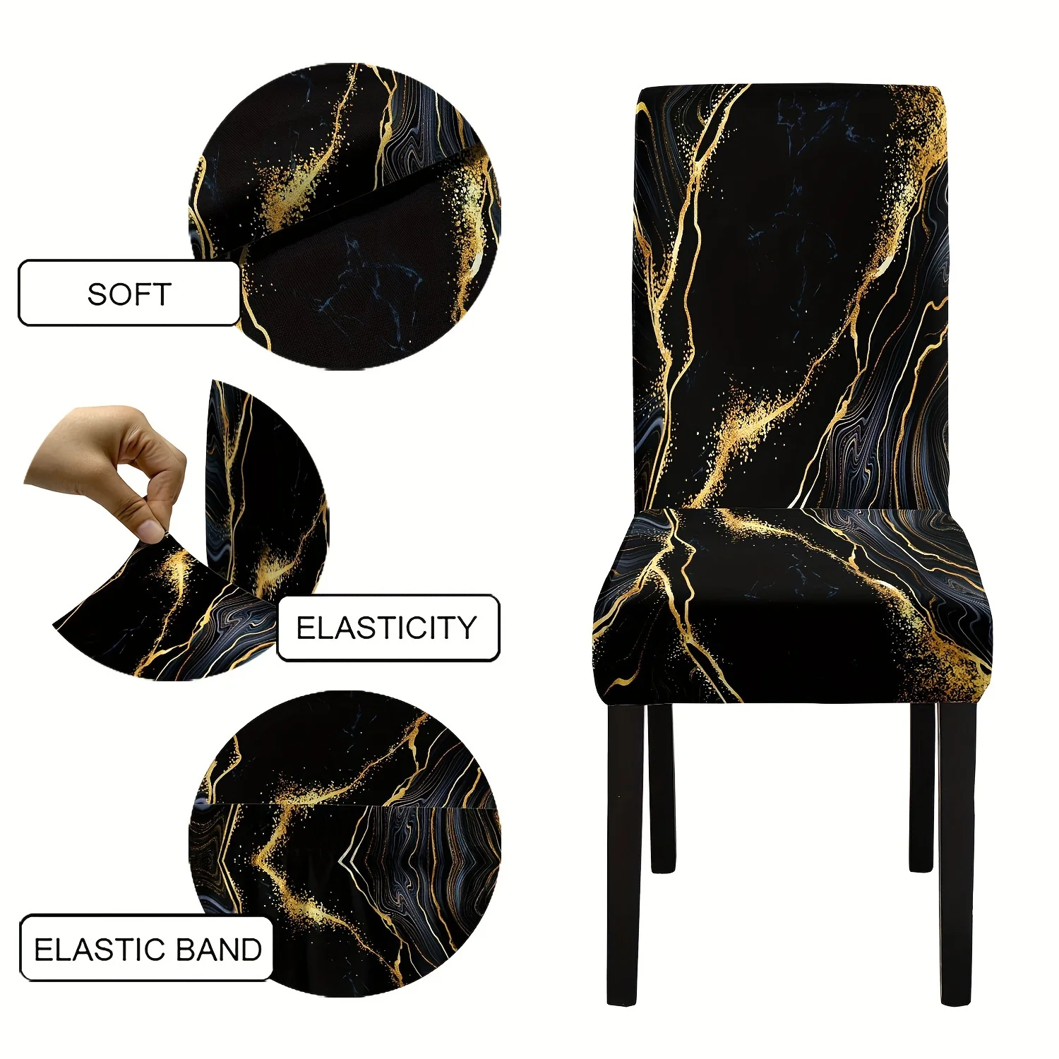 2/4/6pcs Golden Ink Flow Abstract Marble Print Dining Chair Slipcover, Washable Stretch Furniture Cover for Kitchen Home Decor