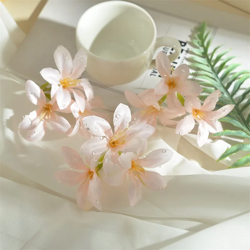 Dewdrop Simulation 3 Flower Head Decoration Hair Accessories Hat Clothing  DIY Home Decoration Fake Flowers Paired Fresh Breeze view 2