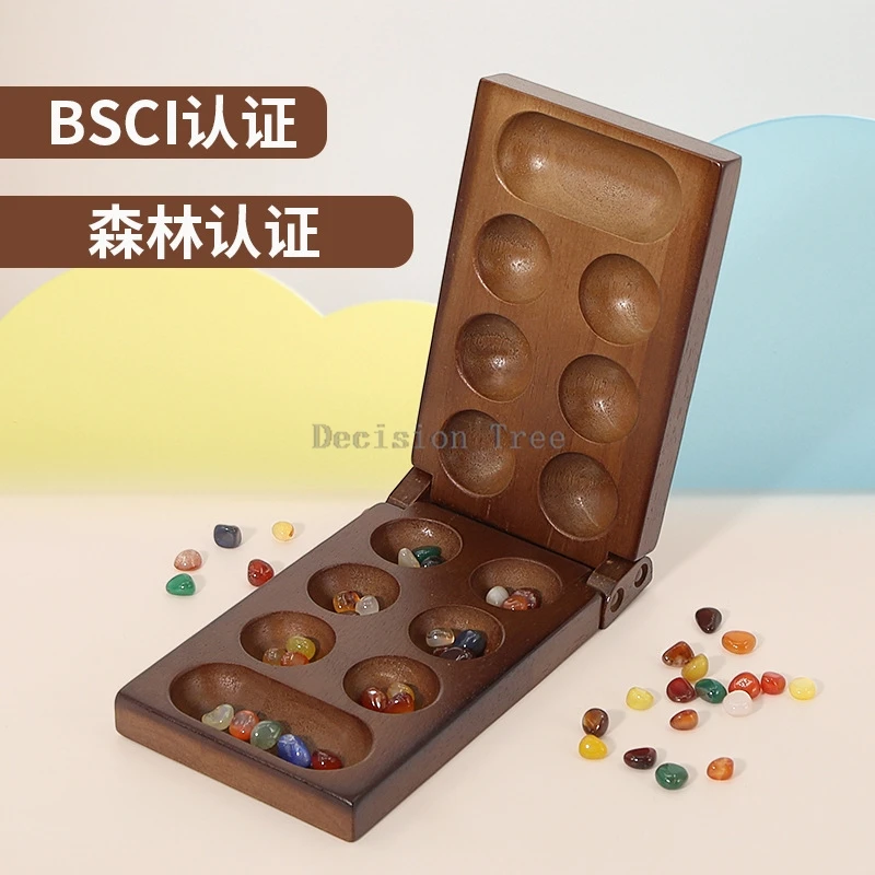 

2025 wooden board game folding board african gem chess granule collection type puzzle thinking training board 2player game a001