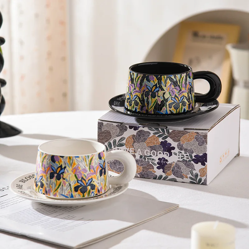 2025 New High-Aesthetic Floral Ceramic Cup As A Gift European Internet-Famous High-End Coffee Cups Home Sophistication Mug