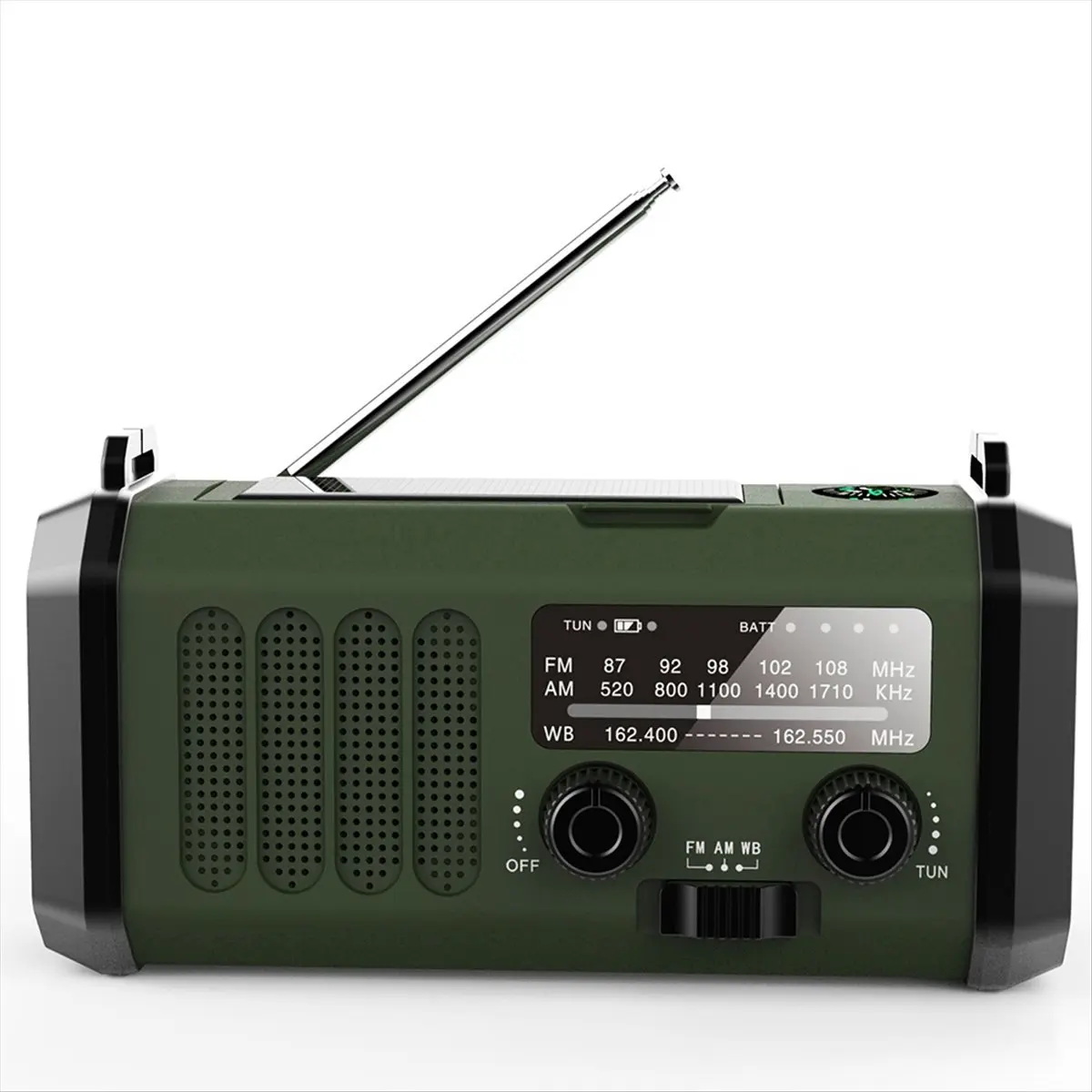 

Многофункциональное ручное радио CLOS с FM/AM/WB-приемом, солнечной зарядкой, фонариком и функцией Power Bank для экстренных ситуаций на улице
