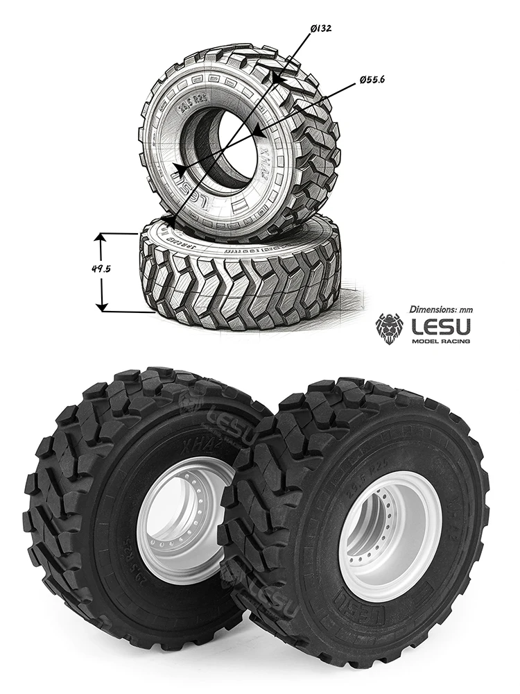 2pcs LESU 1/14 Rc Model RD-2038 Simulation L220h Loader Original Rubber Tire Truck DIY Accessory Toy
