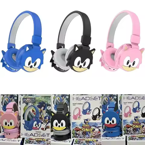 Sonic Hedgehog Head Mounted Bluetooth Earphones Anime Hanging Ear Game Sports Wireless Earphones Noise Reduction HIFI Stereo