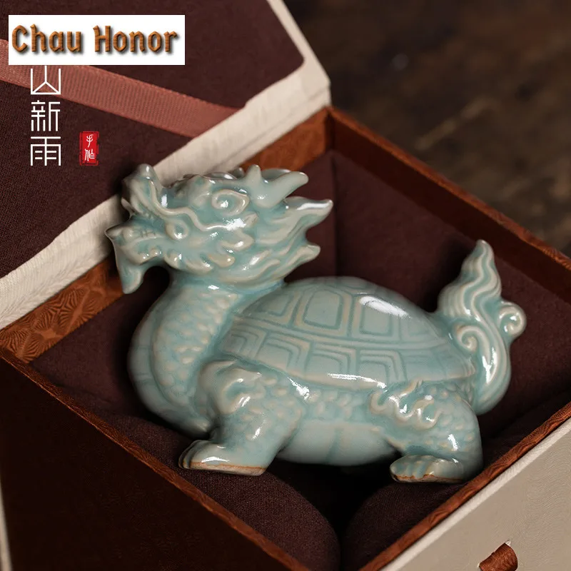Longquan Celadon Dragon Turtle Tea Pet Elegant Tea Sculpture Tea Figurine Play Toys Tea Statue Ornaments Tea Ceremony Supplies view 3