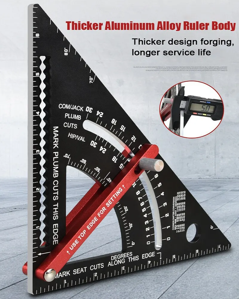 Regla triangular de aleación de aluminio de 7 pulgadas, transportador de ángulo métrico, Regla de medición de carpintero, herramientas de carpintería, instrumentos de medición