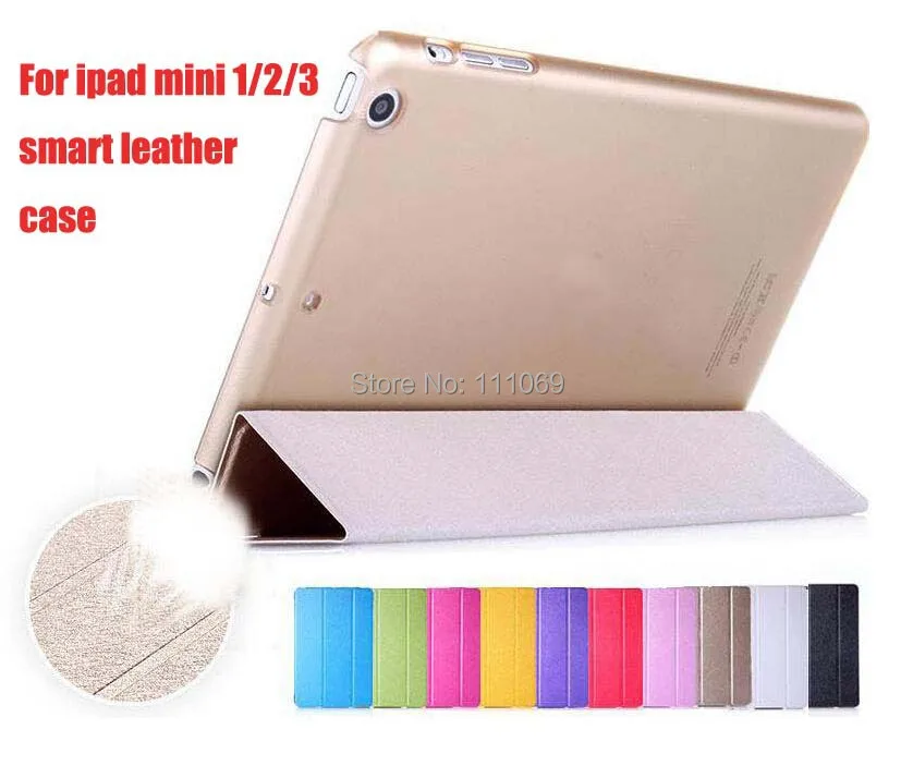 100x DHL Free.Elegant Clear Silk Slim Leather Case For ipad mini 1 / 2 Retina / 3 Luxury Stand Cover Tablet Transparent Magnetic