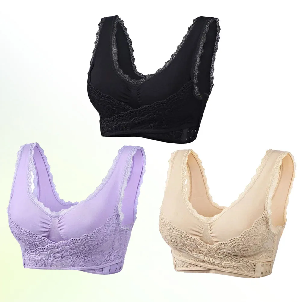 

3Pcs No Steel Ring Bra Woman Lingerie 2xl Size Purple Black Flesh Comfortable All Day Wear Fashion Stitching No Steel Ring Bra