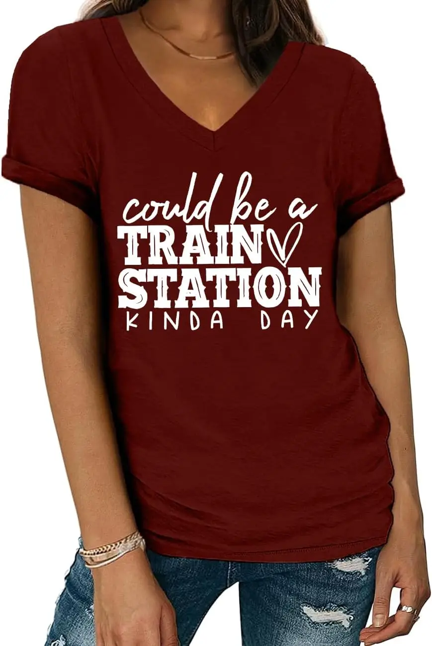 

Simple Design Letter Print Women's T-Shirts Summer Outdoor Daily Casual V-Neck Tees Fashion Comfortable Female Short Sleeve Tops