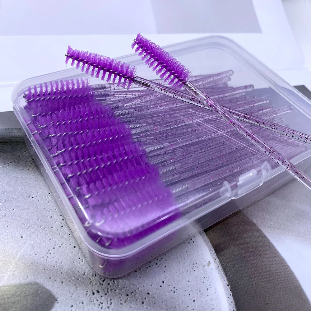50 個マスカラワンドアプリケータースプーラークリスタルダイヤモンドハンドルまつげブラシボックス梱包化粧ブラシまつげエクステンション用品