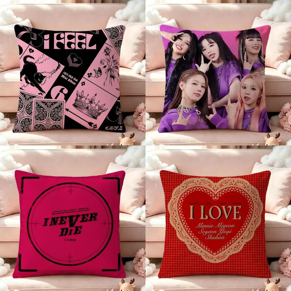 (G) I-DLE Cushion Cover Pillow Multi‑size Short Plush Pillow Cute Simple Style For Living Room Bedroom Birthday Gift