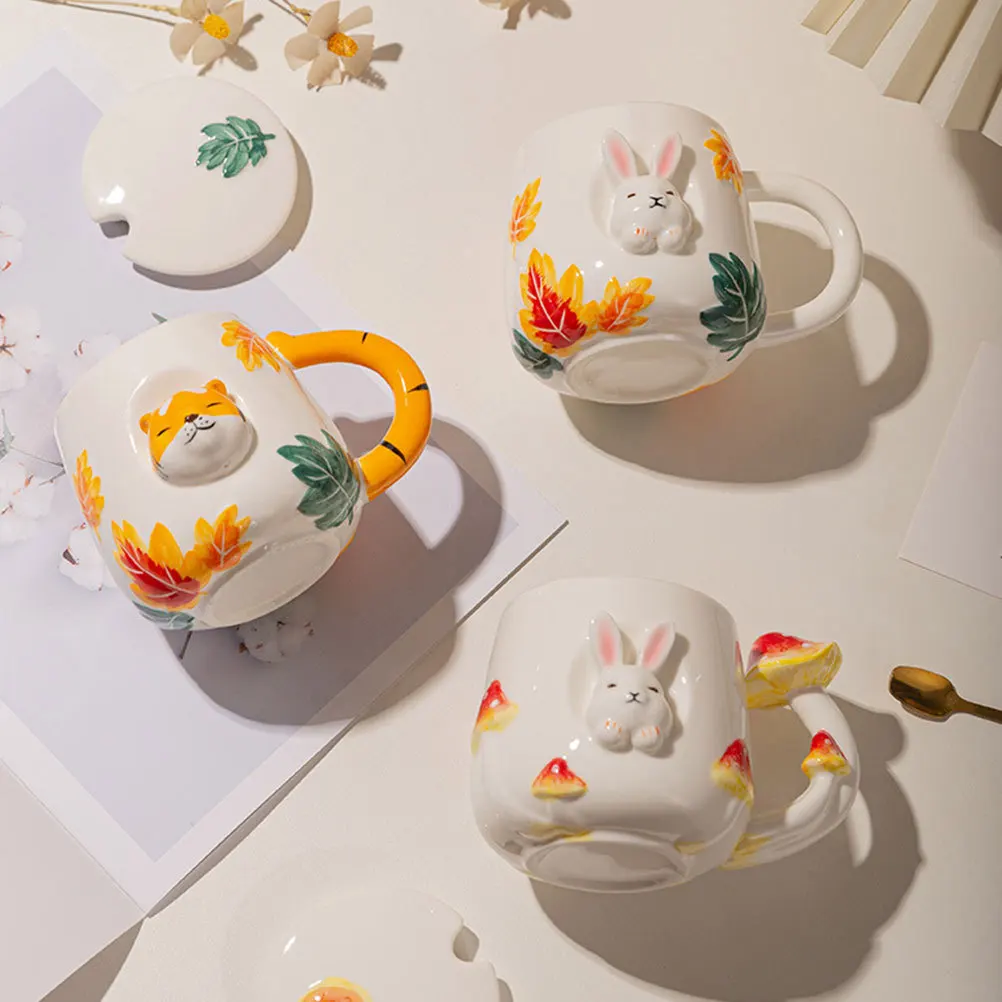 الفطر أرنب كوب سيراميك رائعة الكرتون تصميم عدم الانزلاق مقبض مكتب القهوة القدح متعددة الوظائف كوب ماء مقاومة للاهتراء