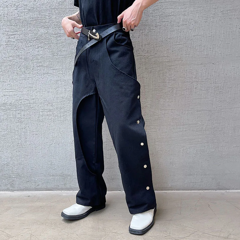 

2023Functional Pant Cargo Straight Button Men Splice Streetwear Long Trousers Japanese Korean Chic Fashion Man Women Unisex Pant