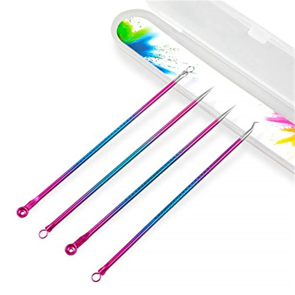 4 Stuks Acne Mee-eter Naald Comedondrukker Puistje Popper Voor Acne Comedo Smet Whitehead Zit Verwijdering, porie Behandeling Naald