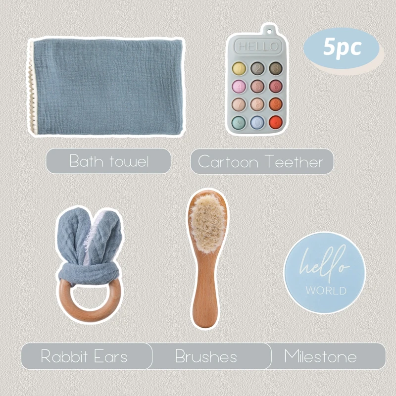 Hochet de dentition en bois pour bébé, lapin TeWindsor, anneaux en bois, bracelet, silicone, téléphone portable, jouets sucette, serviette en coton, brosse en laine