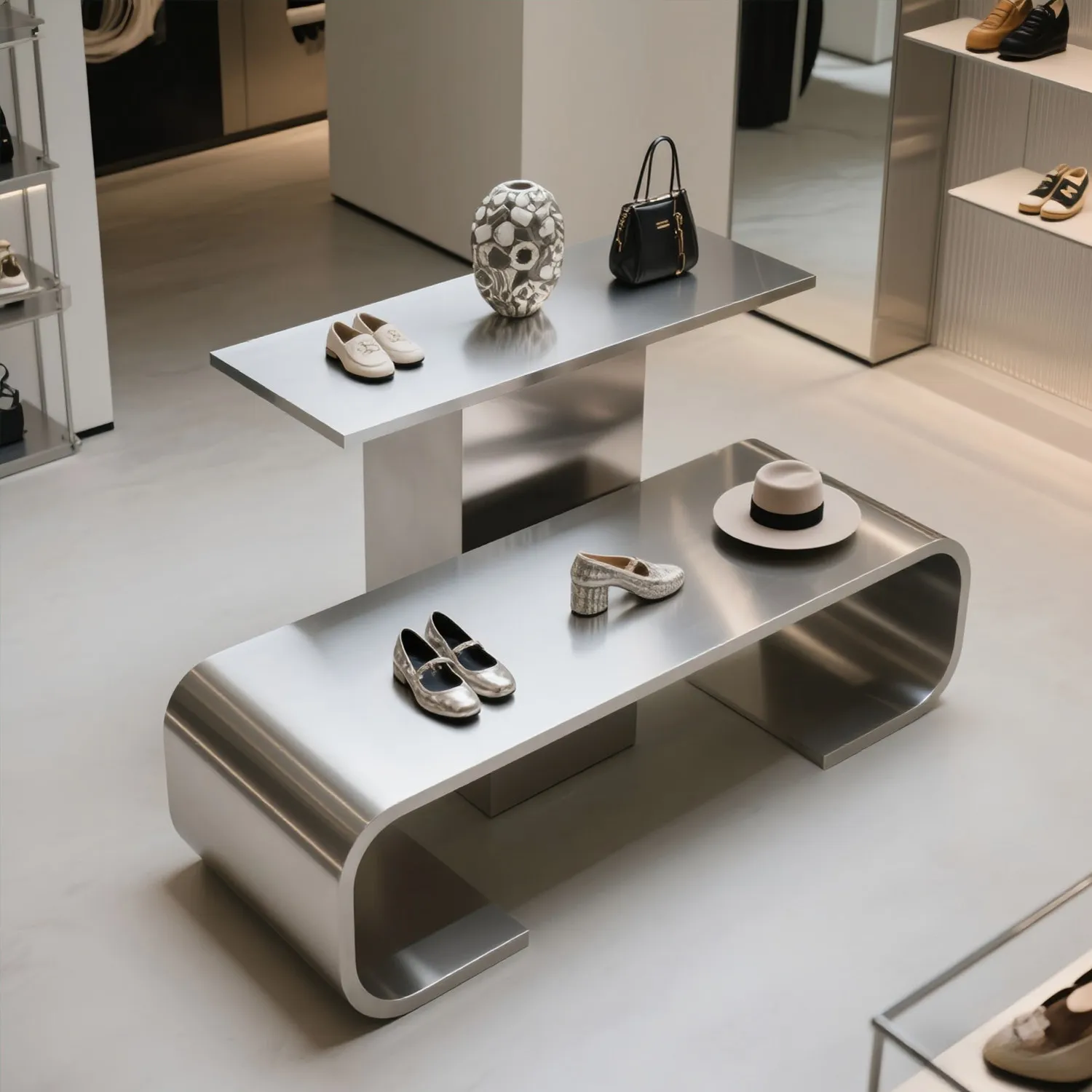 Clothing store island table, double-layer island display table, ornament shoe store, shoe bag, stainless steel booth