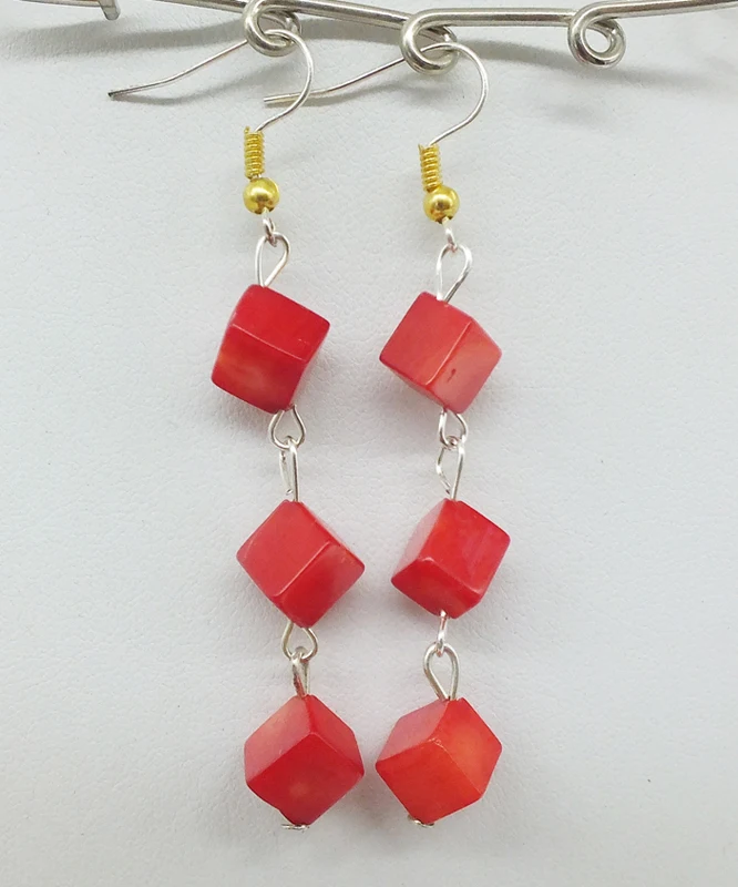 Very classic! Natural red coral earrings, best gift for ladies