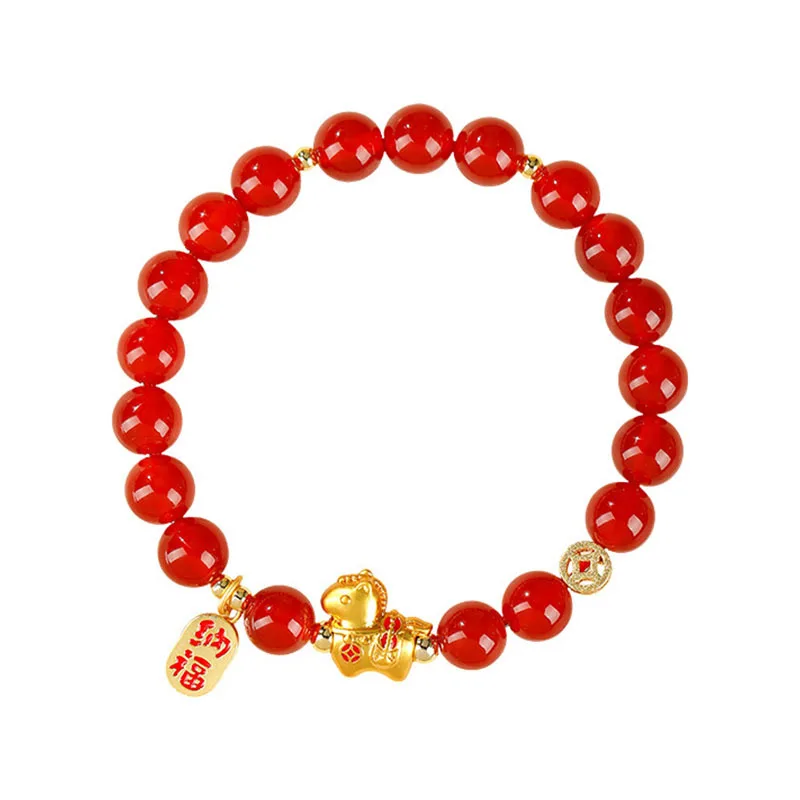 

2026 Chinese Zodiac Year Cinnabar Agate Bracelets for Women Red Agate Beaded Bracelets Gifts