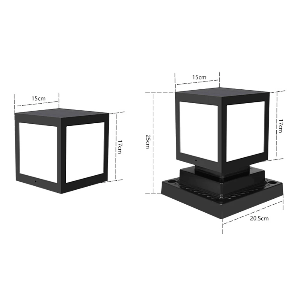 Poste de luz Solar para valla, luces con 2 modos de luz, impermeable IP65, 350LM, ángulo de haz de 180 °, Cuadrado para exteriores