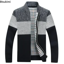 2024 Autumn Winter Men's Knitted Jackets Thick Soft Long Sleeve Warm Sweater Coat Stand Collar Fall Tide Casual Cardigan Male