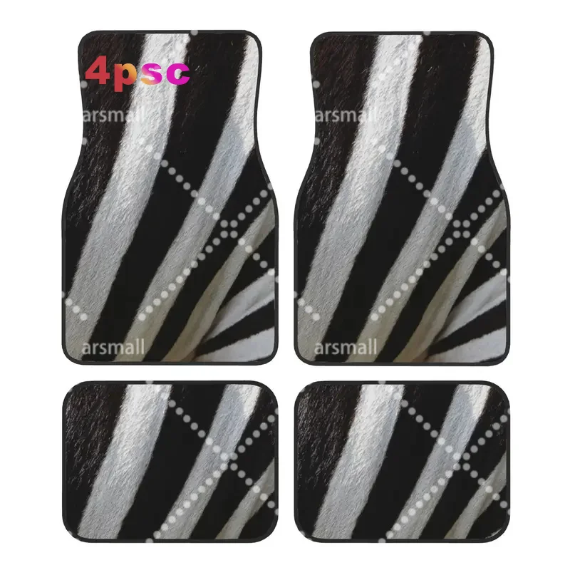 4PCS Crystal Velvet Car Floor Mats Zebra Stripes Animal Print Car Carpet Floor Protection Universal Auto Front Rear Foot Mats