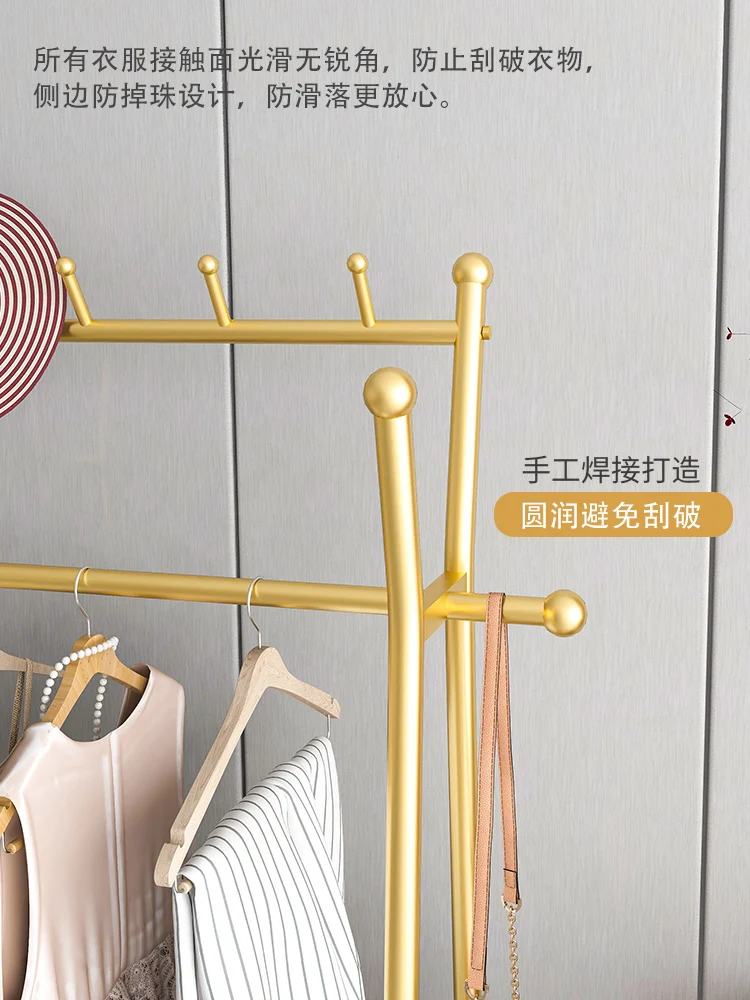 Light luxury clothes rack bedroom hanger landing belt wheel movable drying rack room home simple hanging clothes rack