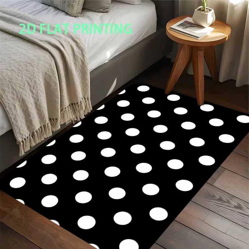 Black White Polka Dots Flat 2D Pattern Area Rug Bath Mat Non-Slip Doormat Floor Mat Water Absorbent Home Decor