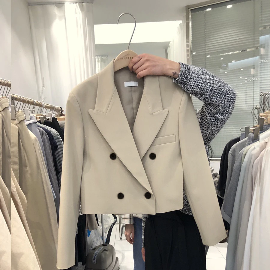 

Long Blazers Woman Outerwear Plaid Suits Print One Stand Pad Street Female And Asymmetrical Design Lace-Up Capable Commuting