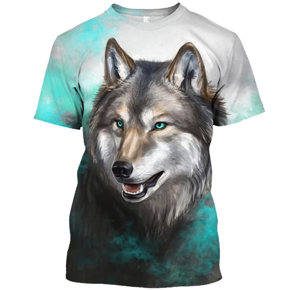 2023 Summer Men\'S Animal Wolf Print 3d Printed T-Shirt O Collar Short Sleeve Street Trend Harajuku Comfortable Plus Size Top