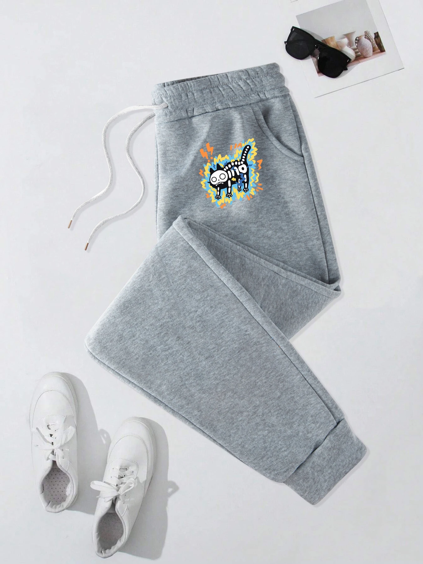 

Electric Shock Cat Printing Men Sweatpants Sport Comfortable Joggers Pants Fleece Fashion Trousers Drawstring Pocket Male Pant