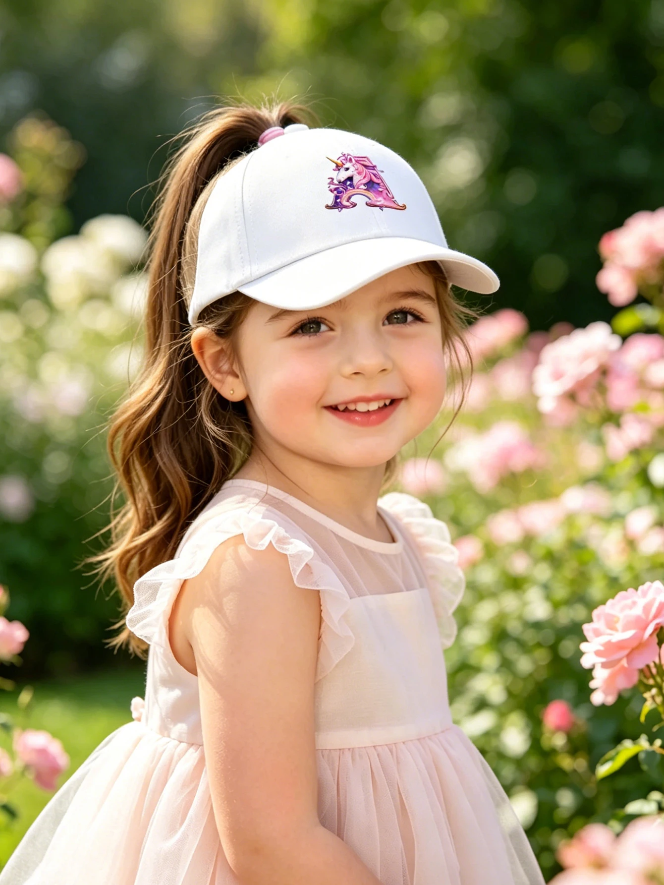 1pc white baby hat  Adjustable Youngsters' Baseball Cap with A-Z letter Rainbow Unicorn - Breathable Sun Hat for Boys and Girls view 5