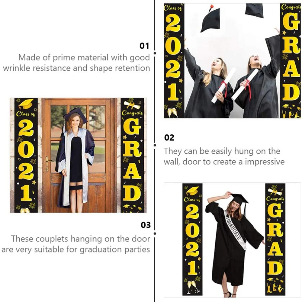 أفضل العروض 1 زوج علامة الشرفة التخرج فئة 2021 لافتة الباب تهانينا علامات التخرج لتزيين حفلات التخرج
