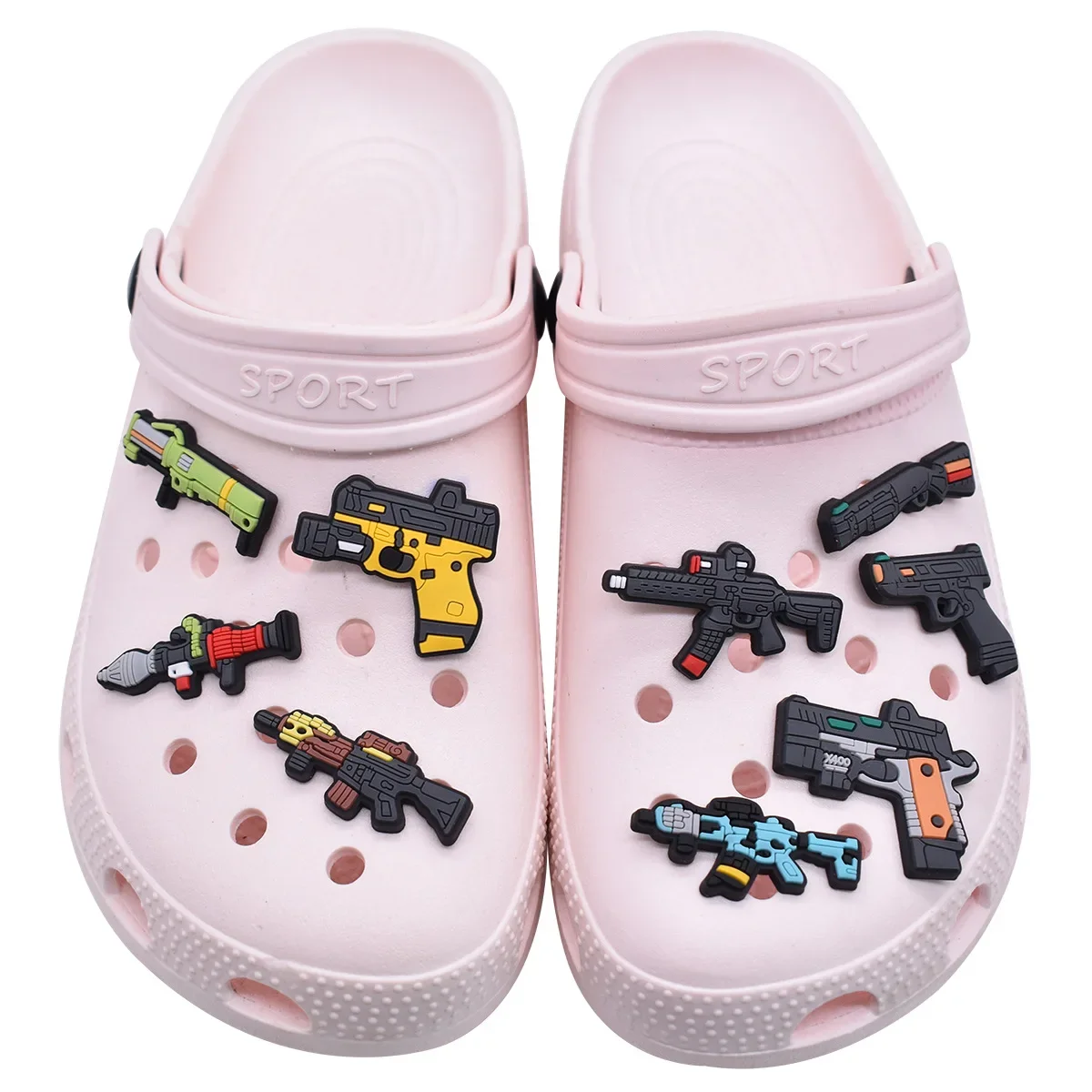 Small Cartoon PVC Guns for Crocs Charms MK Submachine Gun Shoe Charms for DYI Clogs Sneakers Pin for Croc Shoe Decorations Buckl