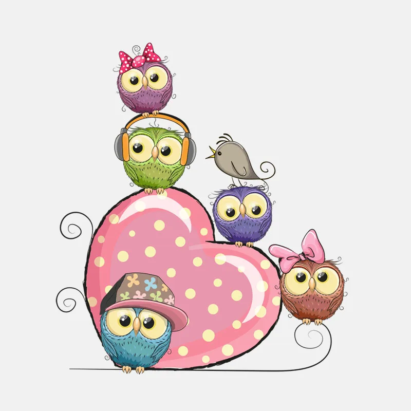 

V49# Car Sticker Pink Heart Shape and A Group of Little Owls Accessories Pegatinas Para Coche DIY Car Styling