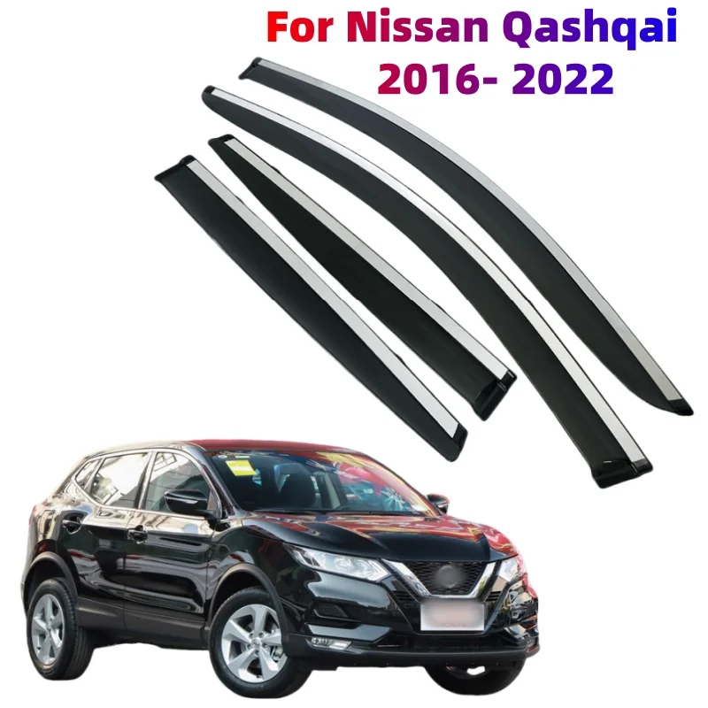 For Nissan Qashqai 2016-2022 Cars Accessories Window Visors Rain Sun Guard Vent Wind Deflector Weathershield Slim Moulding Trim