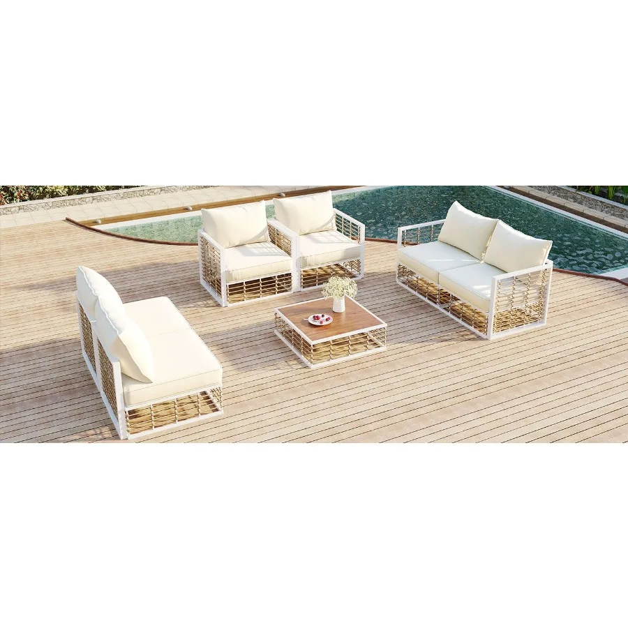 TOPMAX Modern Minimalist 7Piece Metal Patio Sectional Sofa Set AllWeather Garden Conversational Furniture Set with Thick Cushio