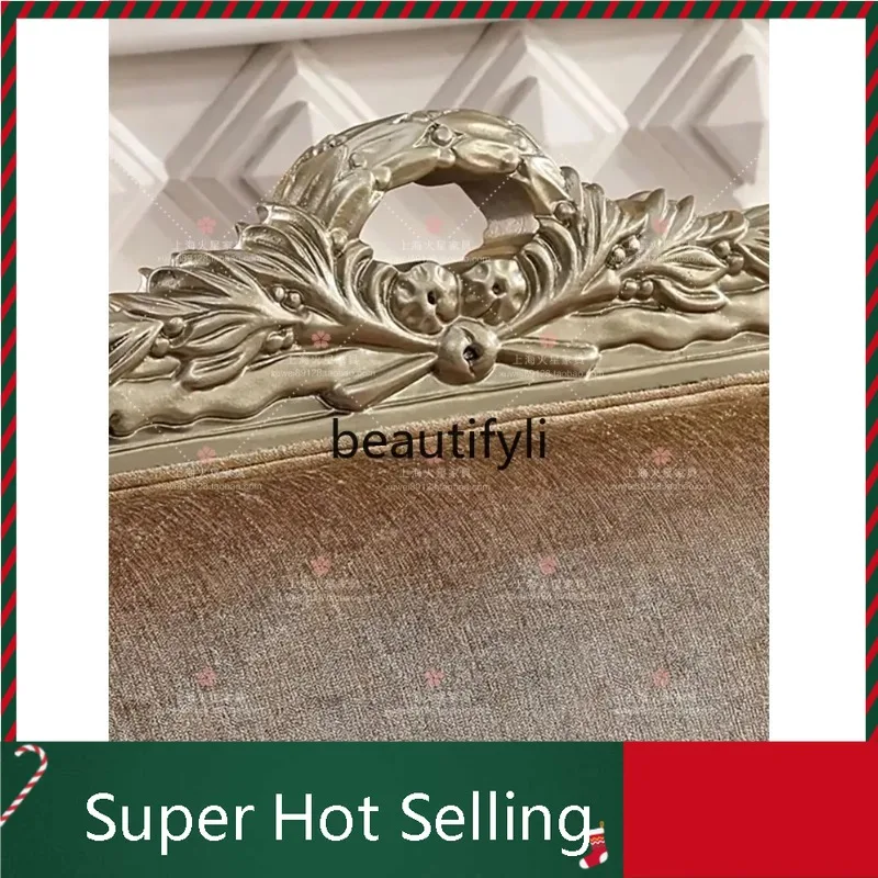 

K132 French light luxury solid wood fabric carved living room sofa combination retro velvet sofa chair