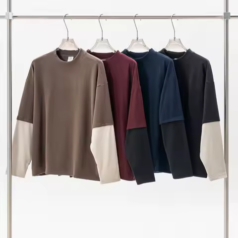 Unisex Fake Two Pieces Sweatshirt 2025 Autumn Heavyweight 320gsm Oversized Long Sleeve T-Shirt Y2K Fashion